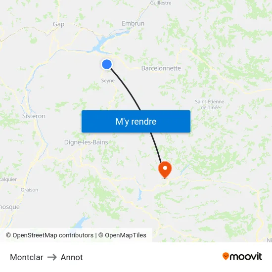 Montclar to Annot map