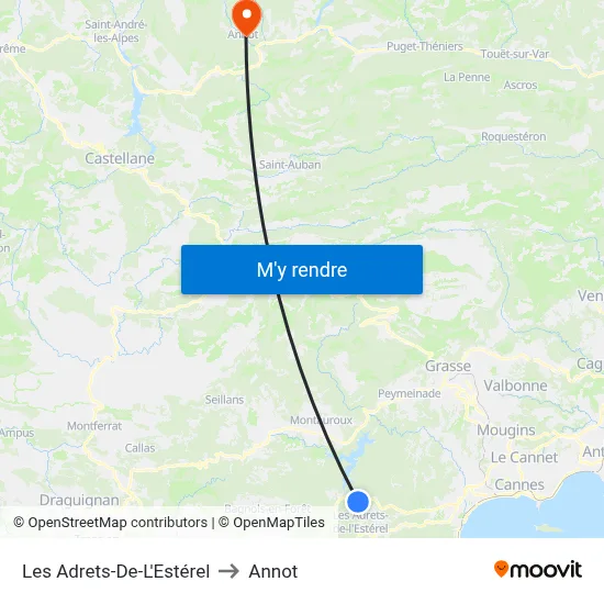 Les Adrets-De-L'Estérel to Annot map