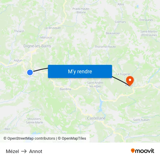 Mézel to Annot map