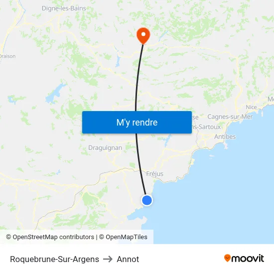 Roquebrune-Sur-Argens to Annot map
