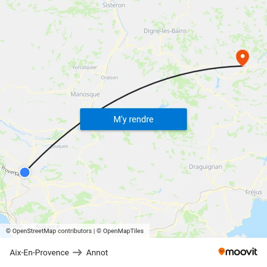 Aix-En-Provence to Annot map
