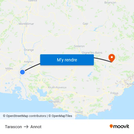 Tarascon to Annot map
