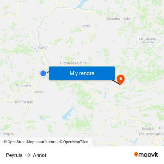 Peyruis to Annot map