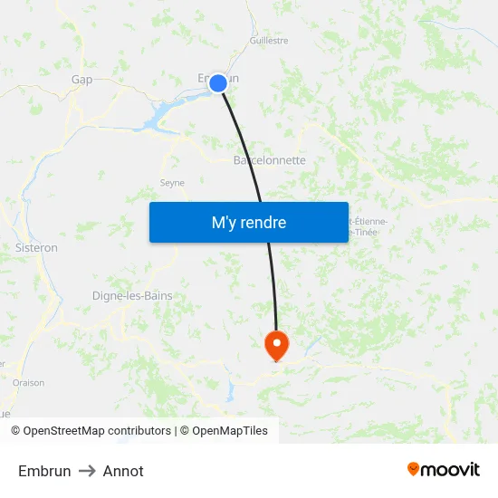 Embrun to Annot map