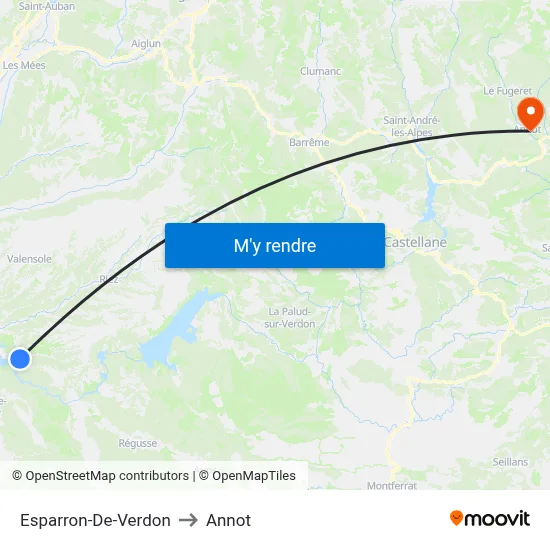 Esparron-De-Verdon to Annot map