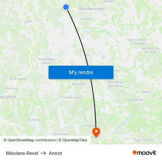 Méolans-Revel to Annot map