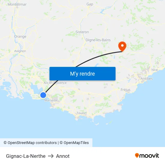 Gignac-La-Nerthe to Annot map