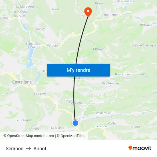 Séranon to Annot map