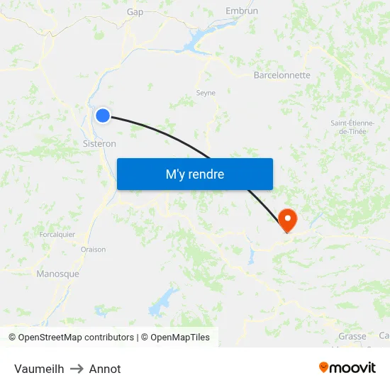 Vaumeilh to Annot map