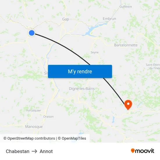 Chabestan to Annot map