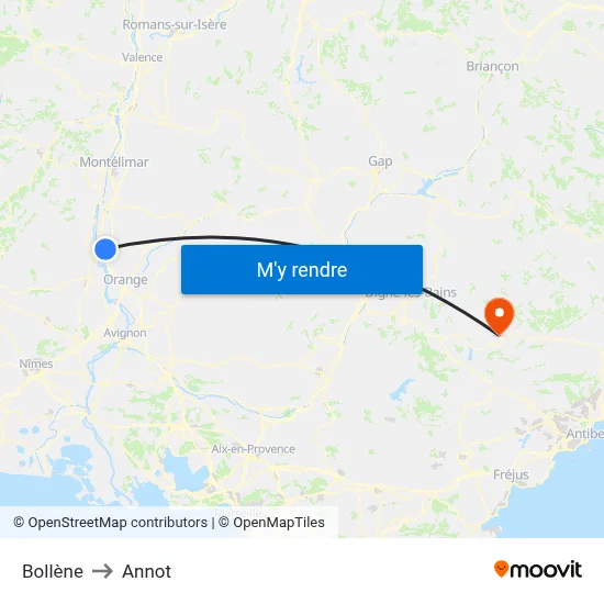 Bollène to Annot map