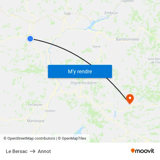 Le Bersac to Annot map