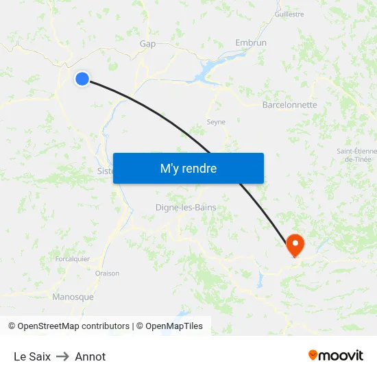 Le Saix to Annot map