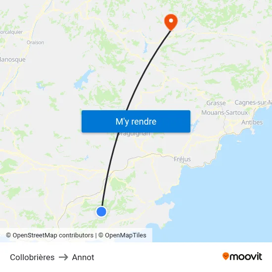 Collobrières to Annot map