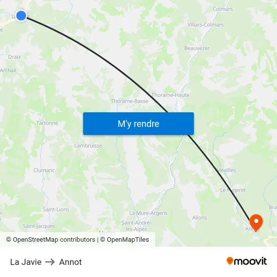 La Javie to Annot map