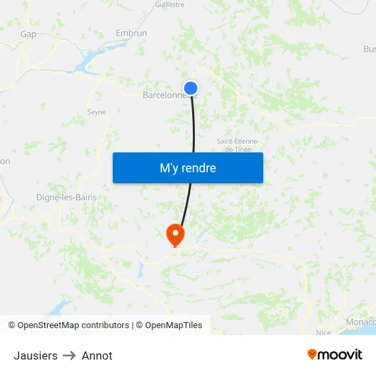 Jausiers to Annot map