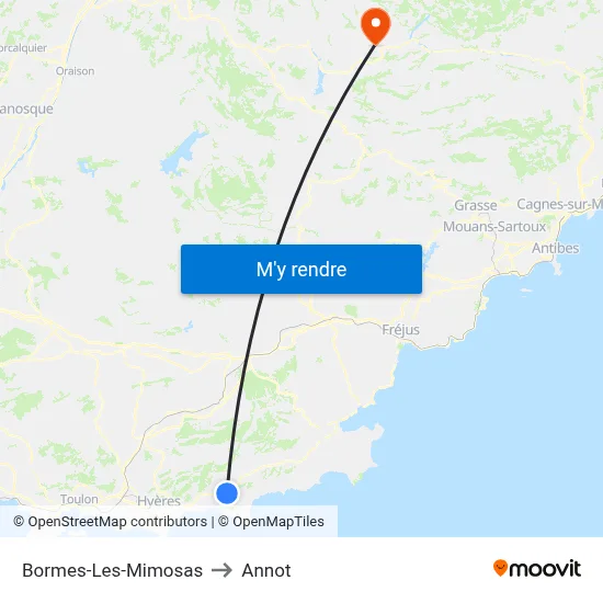 Bormes-Les-Mimosas to Annot map