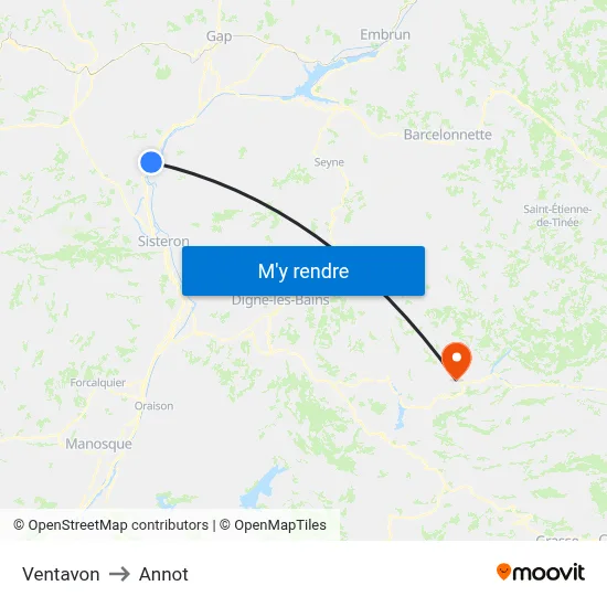 Ventavon to Annot map