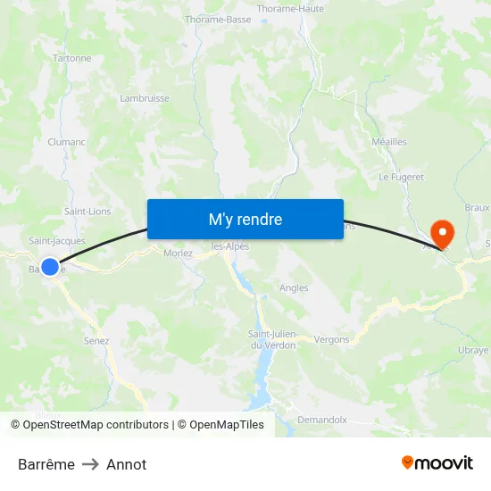 Barrême to Annot map