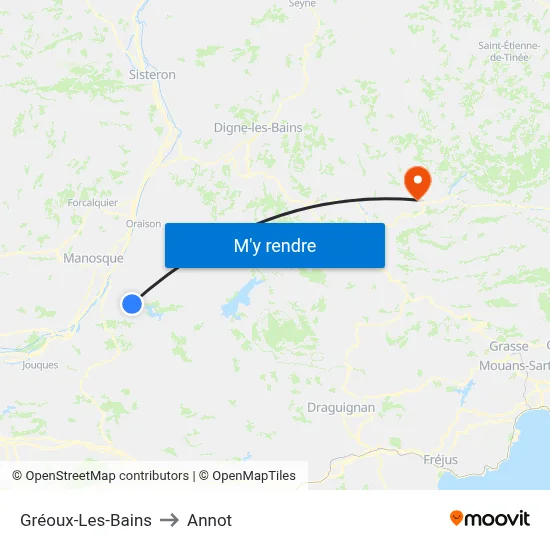 Gréoux-Les-Bains to Annot map