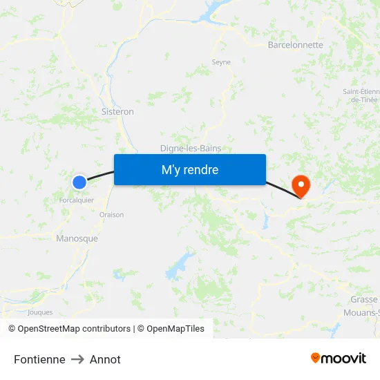 Fontienne to Annot map