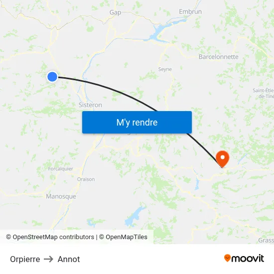 Orpierre to Annot map