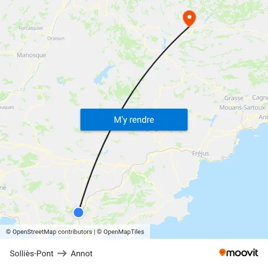 Solliès-Pont to Annot map