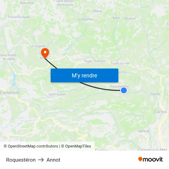 Roquestéron to Annot map