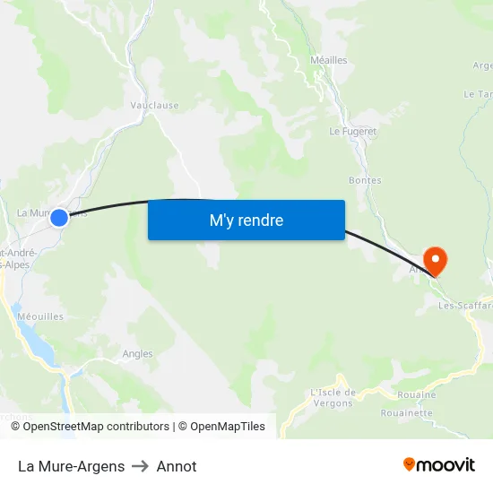 La Mure-Argens to Annot map