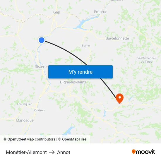 Monêtier-Allemont to Annot map