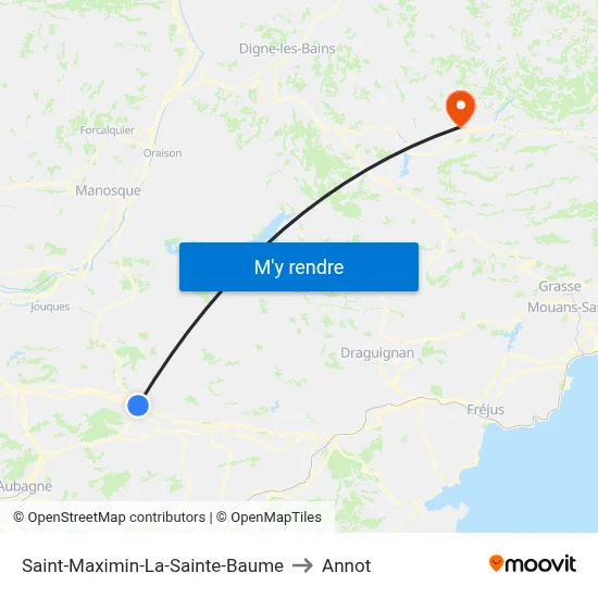 Saint-Maximin-La-Sainte-Baume to Annot map