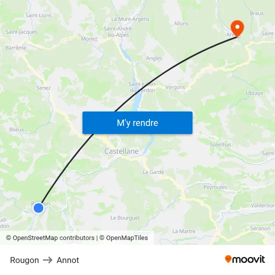 Rougon to Annot map