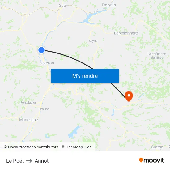 Le Poët to Annot map