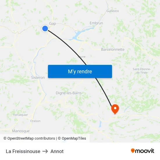 La Freissinouse to Annot map