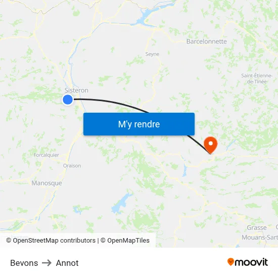Bevons to Annot map