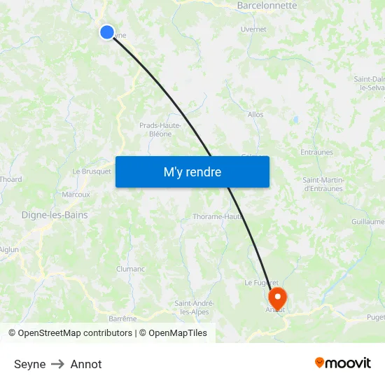 Seyne to Annot map