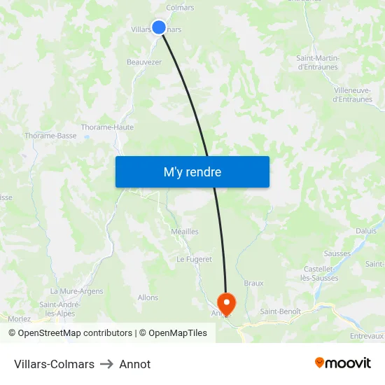 Villars-Colmars to Annot map
