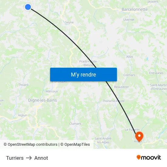 Turriers to Annot map