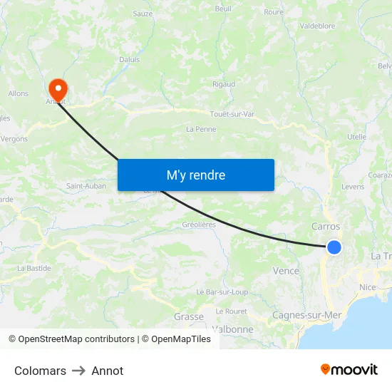 Colomars to Annot map