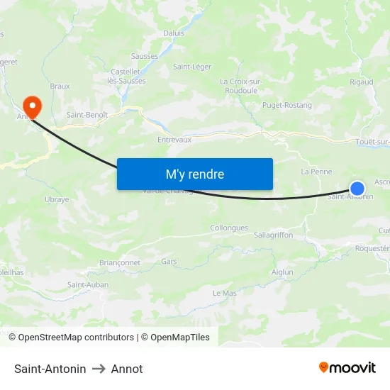 Saint-Antonin to Annot map