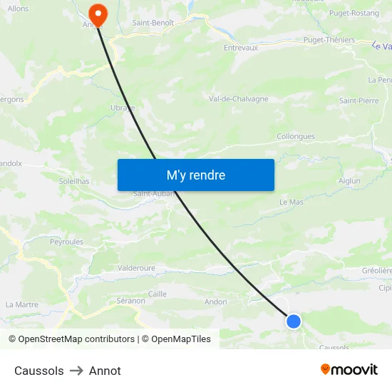 Caussols to Annot map