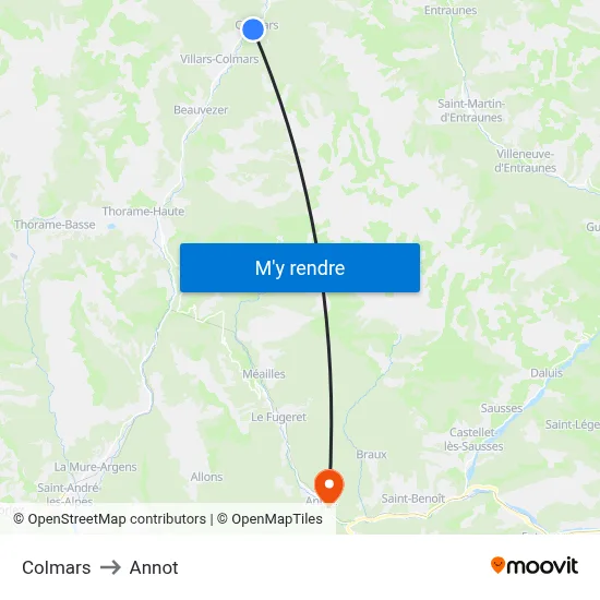 Colmars to Annot map
