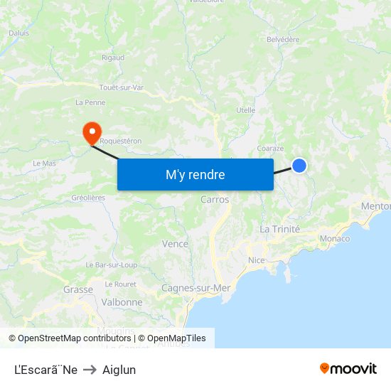 L'Escarã¨Ne to Aiglun map
