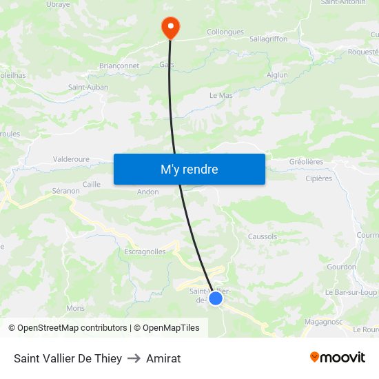 Saint Vallier De Thiey to Amirat map