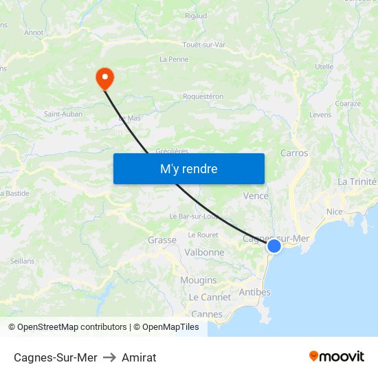 Cagnes-Sur-Mer to Amirat map