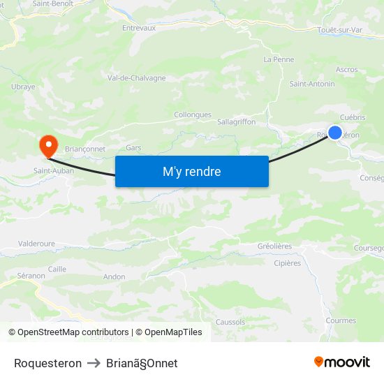 Roquesteron to Brianã§Onnet map