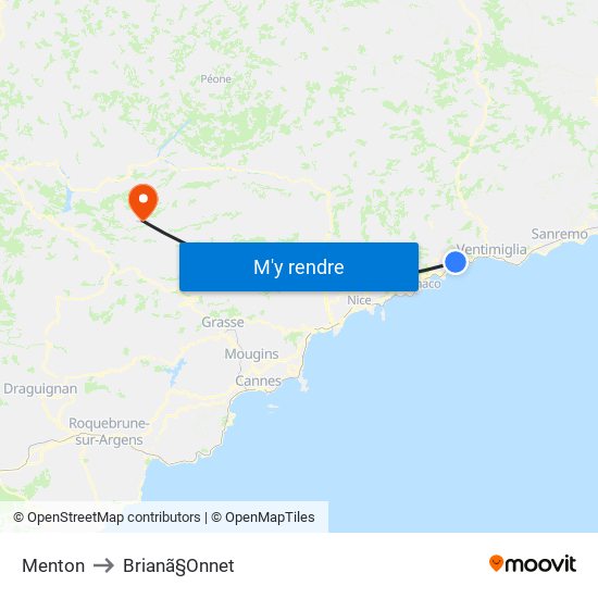 Menton to Brianã§Onnet map