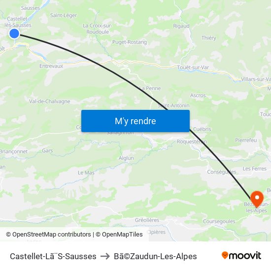 Castellet-Lã¨S-Sausses to Bã©Zaudun-Les-Alpes map