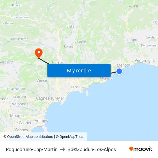Roquebrune-Cap-Martin to Bã©Zaudun-Les-Alpes map
