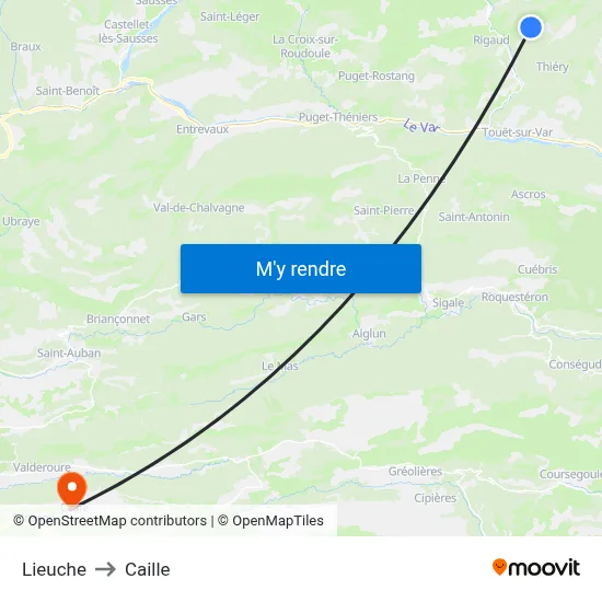 Lieuche to Caille map